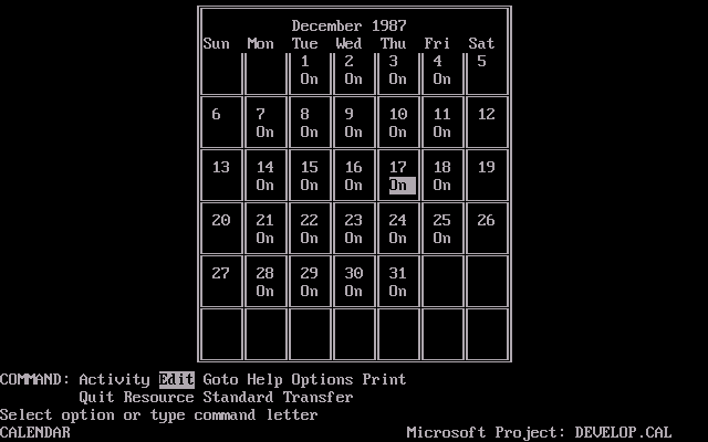 Microsoft Project 4 DOS - Calendar